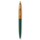 a forest green barrel & metallic orange cap gold trim pens