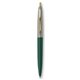 a forest green barrel & metallic silver cap gold trim pens
