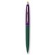 a forest green barrel & purple cap gold trim pens