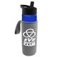 a blue bottle & black lid & heather gray insulator the wave - 24 oz tritan(tm) bottle with flip straw lid and insulator caddy
