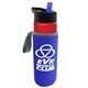 a red bottle & blue lid & blue insulator the wave - 24 oz tritan(tm) bottle with flip straw lid and insulator caddy