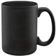 aerial view a black 15 oz matte finished mug, image 1 of 2