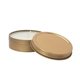 aerial view a gold promotional 2 oz scented candle in screw - top metal tin with your logo, image 1 of 2