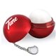 a red metallic lip balm with keychain