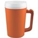 aerial view a orange with white inner and lid 22 oz insulated mug, image 1 of 2