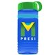 a transparent blue bottle & green lid & cyan band groove stripe 20 oz tritan(tm) sports bottle with tethered lid and digital imprint