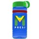 a transparent blue bottle & green lid & red band groove stripe 20 oz tritan(tm) sports bottle with tethered lid and digital imprint