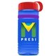 a transparent blue bottle & red lid & violet band groove stripe 20 oz tritan(tm) sports bottle with tethered lid and digital imprint