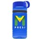 a transparent blue bottle & royal blue lid & black band groove stripe 20 oz tritan(tm) sports bottle with tethered lid and digital imprint
