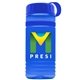 a transparent blue bottle & royal blue lid & blue band groove stripe 20 oz tritan(tm) sports bottle with tethered lid and digital imprint