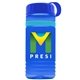 a transparent blue bottle & royal blue lid & cyan band groove stripe 20 oz tritan(tm) sports bottle with tethered lid and digital imprint