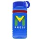 a transparent blue bottle & royal blue lid & red band groove stripe 20 oz tritan(tm) sports bottle with tethered lid and digital imprint