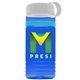 a transparent blue bottle & white lid & cyan band groove stripe 20 oz tritan(tm) sports bottle with tethered lid and digital imprint