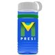 a transparent blue bottle & white lid & green band groove stripe 20 oz tritan(tm) sports bottle with tethered lid and digital imprint