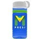 a transparent blue bottle & white lid & lime green band groove stripe 20 oz tritan(tm) sports bottle with tethered lid and digital imprint
