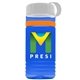 a transparent blue bottle & white lid & orange band groove stripe 20 oz tritan(tm) sports bottle with tethered lid and digital imprint