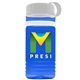 a transparent blue bottle & white lid & white band groove stripe 20 oz tritan(tm) sports bottle with tethered lid and digital imprint