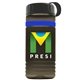 a transparent smoke bottle & black lid & blue band groove stripe 20 oz tritan(tm) sports bottle with tethered lid and digital imprint