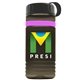 a transparent smoke bottle & black lid & pink band groove stripe 20 oz tritan(tm) sports bottle with tethered lid and digital imprint
