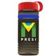 a transparent smoke bottle & red lid & blue band groove stripe 20 oz tritan(tm) sports bottle with tethered lid and digital imprint