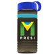 a transparent smoke bottle & royal blue lid & cyan band groove stripe 20 oz tritan(tm) sports bottle with tethered lid and digital imprint