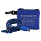 aerial view a blue with matching charging cable techmesh wired mobile tech charging cable kit in mesh zipper pack components inserted into zipper kit, image 1 of 2