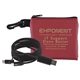 aerial view a red with black charging cable techmesh wired mobile tech charging cable kit in mesh zipper pack components inserted into zipper kit, image 1 of 2