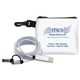 aerial view a white with silver charging cable techmesh wired mobile tech charging cable kit in mesh zipper pack components inserted into zipper kit, image 1 of 2