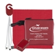aerial view a red with all matching color components techmesh jumbo tech home and travel kit with microfiber cleaning cloth, usb wall charger in mesh zipper kit, image 1 of 3