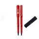 a red lamy safari red plastic cap - off rollerball pen w / ergonomic grip