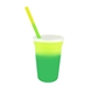 aerial view a yellow to green cup & yellow to green straw 17 oz color changing mood stadium cup / straw / lid set, image 1 of 2