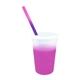 aerial view a frosted to pink cup & pink to purple straw 17 oz color changing mood stadium cup / straw / lid set, image 1 of 2