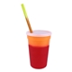 aerial view a orange to tropical red cup & yellow to orange straw 17 oz color changing mood stadium cup / straw / lid set, image 1 of 2