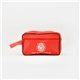 a red zippered basic toiletry bag