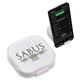 aerial view a white trio 3- in -1 charging cable with built - in phone stand, image 1 of 2