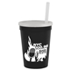 aerial view a black cup & frost lid 12 oz reusable cup with lid straw, image 1 of 2