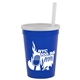 aerial view a royal blue cup & frost lid 12 oz reusable cup with lid straw, image 1 of 2