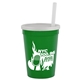 aerial view a green cup & frost lid 12 oz reusable cup with lid straw, image 1 of 2