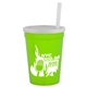 aerial view a lime green cup & frost lid 12 oz reusable cup with lid straw, image 1 of 2