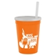 aerial view a orange cup & frost lid 12 oz reusable cup with lid straw, image 1 of 2