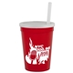 aerial view a red cup & frost lid 12 oz reusable cup with lid straw, image 1 of 2