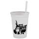aerial view a white cup & frost lid 12 oz reusable cup with lid straw, image 1 of 2