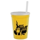 aerial view a yellow cup & frost lid 12 oz reusable cup with lid straw, image 1 of 2