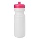 aerial view a white with translucent pink lid 24 oz sports water bottle, image 1 of 2