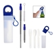 aerial view a royal blue sip and snack reusable kit, image 1 of 2