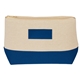 aerial view a natural with blue trim allure cosmetic bag, image 1 of 2