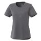 aerial view a heather charcoal (986) womens omi short sleeve performance tech tee, image 1 of 2