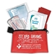 aerial view a red w/matching color microfiber 11 pcs antiseptic and protective health living pack in zipper pouch, image 1 of 7