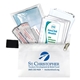 aerial view a white w/matching color microfiber 11 pcs antiseptic and protective health living pack in zipper pouch, image 1 of 2