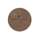 aerial view a distressed brown 2 1/2 leather circle patch, image 1 of 2